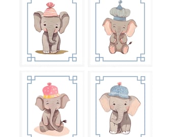 Arte de pared para sala de juegos con elefante bebé, póster de arte para sala de juegos con elefante bebé, arte de pared de circo imprimible para niños, decoración de guardería con elefante de safari