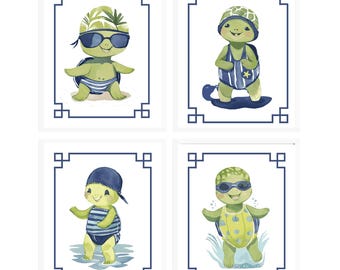 Baby Turtle Ocean Animal Nursery Art Print, Baby Turtle Boy Bedroom Wall Art Decor, Ocean Animal Printable Wall Art, Ocean Animal Art Bundle