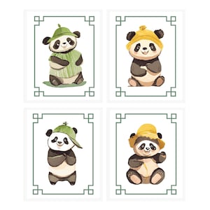 Baby Panda Kid Room Wall Decor, Baby Panda Printable Wall Art, Panda Playroom Poster, Panda Wall Art, Set of 4, Baby Panda Nursery Decor Boy