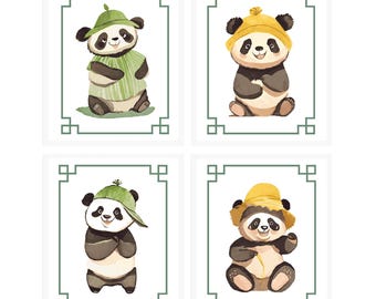 Baby Panda Kid Room Wall Decor, Baby Panda Printable Wall Art, Panda Playroom Poster, Panda Wall Art, Set of 4, Baby Panda Nursery Decor Boy