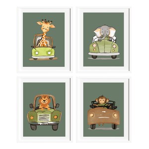 Baby-Safari-Tier im Auto druckbare Wandkunst, einzigartiges Safari-Tier-Babyzimmer-Kunstdruck, Safari-Tier-Auto-Digital-Kunst, Safari-Auto-Kunst-Bundle
