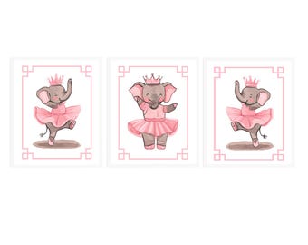 Baby Elephant Ballet Wall Art, Ballet Art Poster, Ballet Nursery Art, Baby Elephant Print For Girl, Baby Elephant Wall Art Bundle, Girl Art