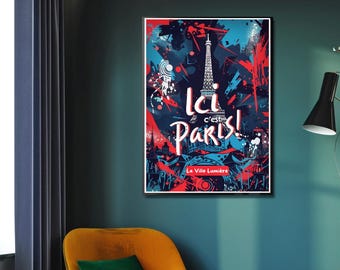 Lámina artística Ici C'est Paris / Torre Eiffel, decoración del PSG (descarga digital)