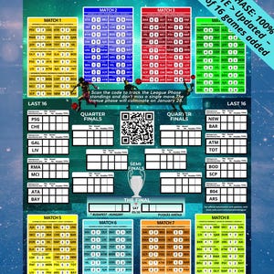 Tabella murale Champions League 2025-2026 / DOWNLOAD DIGITALE 20"x30" / Calendario e risultati a colori / Appassionato di calcio
