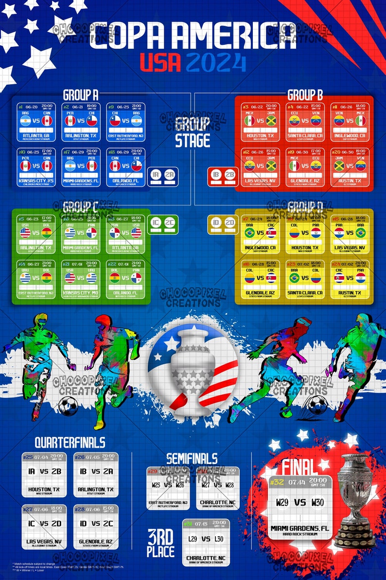 Copa America 2024 USA Soccer Wall Chart Calendar JPG Digital Download