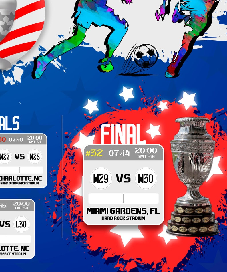 Copa America 2024 USA Soccer Wall Chart Calendar JPG Digital Download