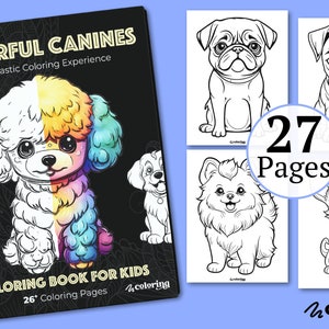 Colorful Canines 27 Coloring Pages: Coloring Book For Kids ||  - (PDF) Instant Download