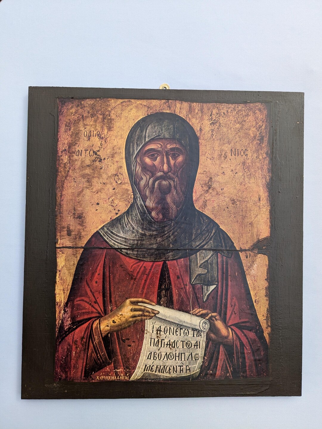 Handmade Greek Orthodox Saint Anthony the Great Wooden Icon - Byzantine ...