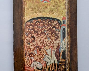 Handmade Greek Orthodox Forty Holy Martyrs of Sebaste Wooden Icon - Byzantine Relics Art
