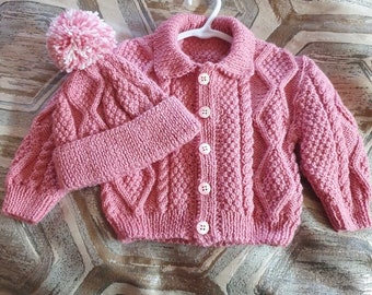 Knitted Baby Beanie and Cardigan sets various colors