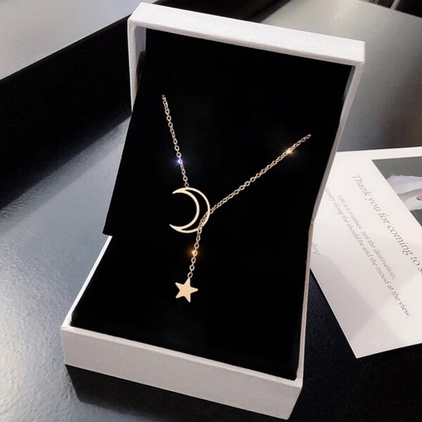 14K Gold Moon Necklace , Luxury Silver Star Necklace ,Luxury Gold Moon Necklace , Custom Jewelry , Custom Necklace,mom Necklace ,mom gift,