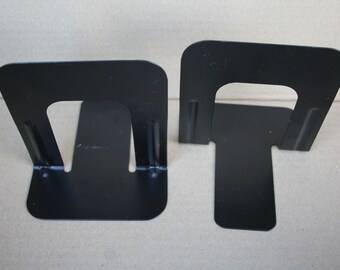 vintage pair / 2 BLACK metal BOOKENDS