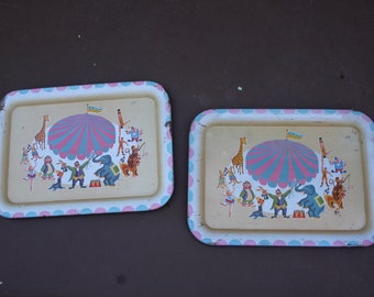 pair / set of vintage METAL CIRCUS themed TRAYS