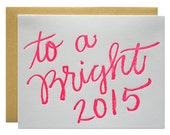 SALE - Set of 6 - Bright 2015 Letterpress Card