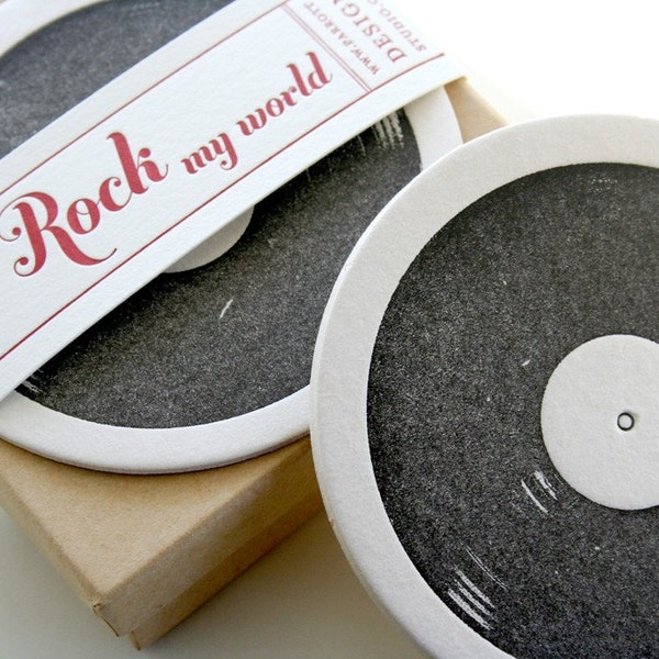Record Letterpress Coaster - set of 8