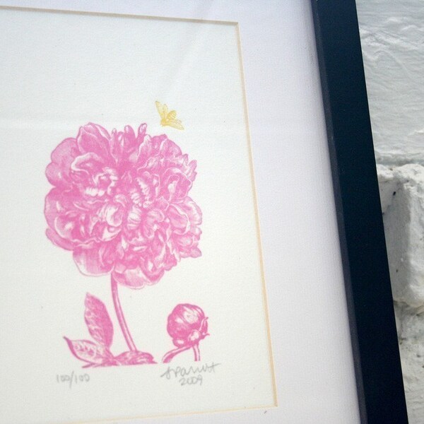 Peony and the Bee Letterpress Print