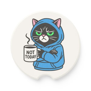 Black Cat Soapstone Car Coaster, Grumpy Cat Decor, Pet Lover Accessory