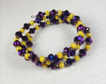 Game Day Purple and Yellow Color Drenched Crystal Coil Bracelet