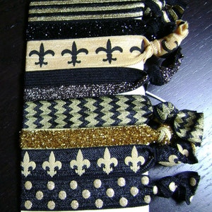 Black and Gold Fleur de Lis, Stripe, Glitter, Polka Dot Hair Tie Set ... 8 ct. image 4