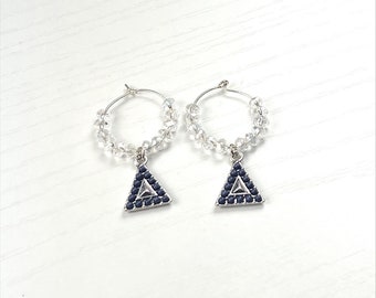 Navy  and Clear White Triangle Beaded Dangle and Crystal Mini Hoops