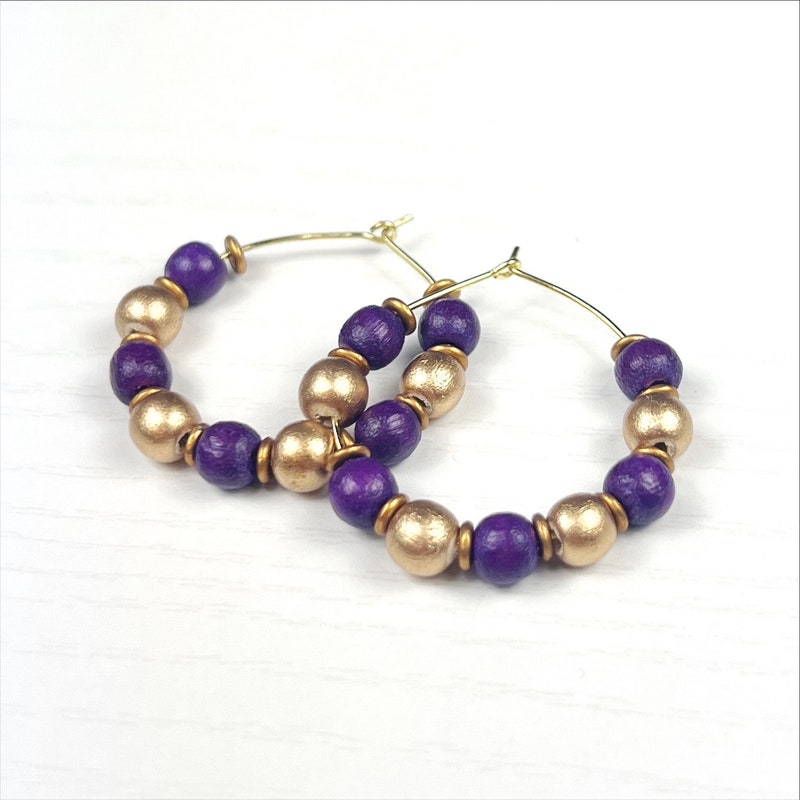 The Small Purple Hoop Earrings in Gold (Pierced)