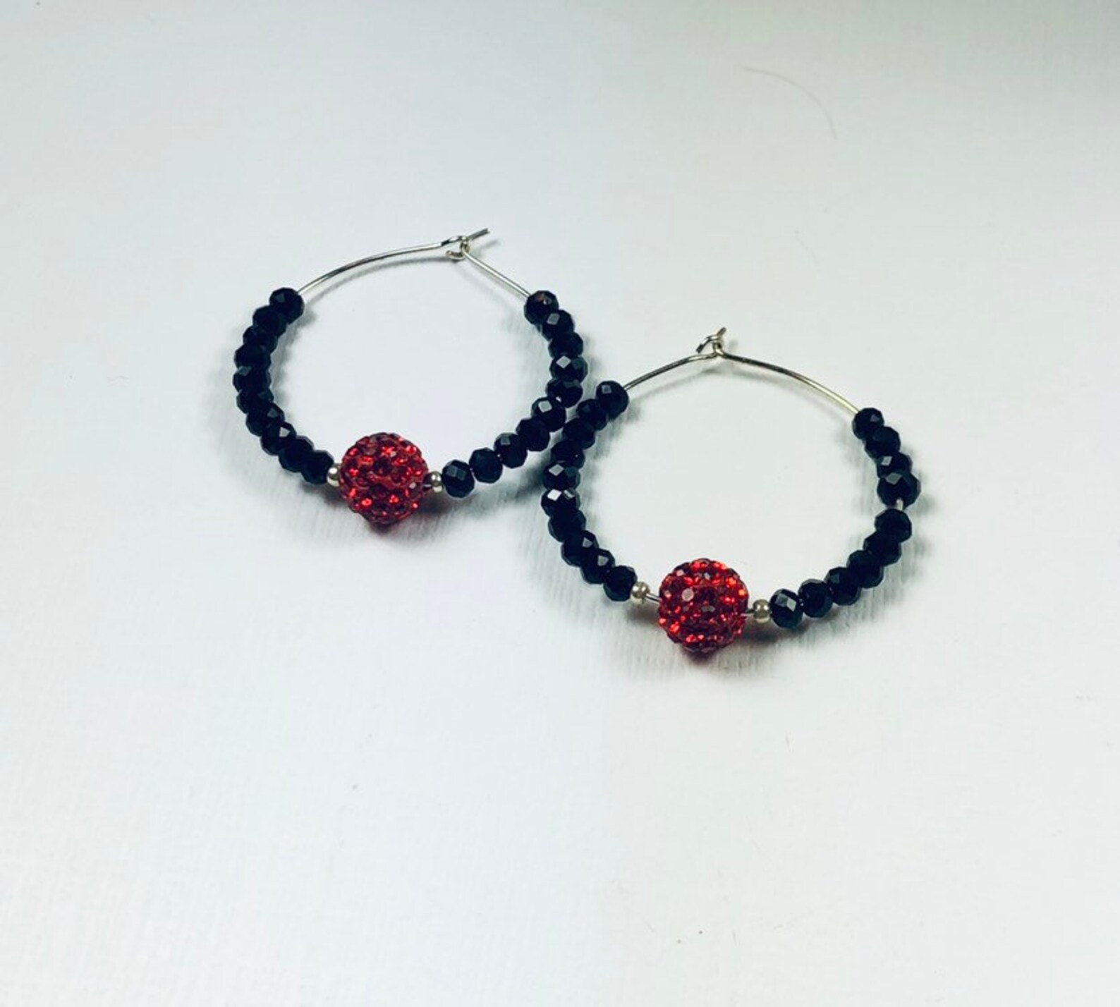 Red and Black Crystal Ball Hoop Earrings Etsy