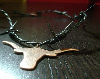 Longhorn Copper and Black Leather Unisex Necklace