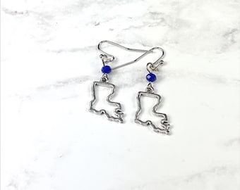 Royal Blue and Silver Louisiana Dangle Earrings