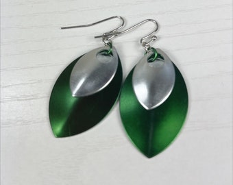 Green and Silver Geo Dangle Earrings