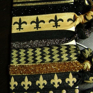 Black and Gold Fleur de Lis, Stripe, Glitter, Polka Dot Hair Tie Set ... 8 ct. image 3