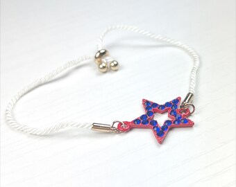 Crystal Star Bracelet in Red and Blue with Adjustable Slide