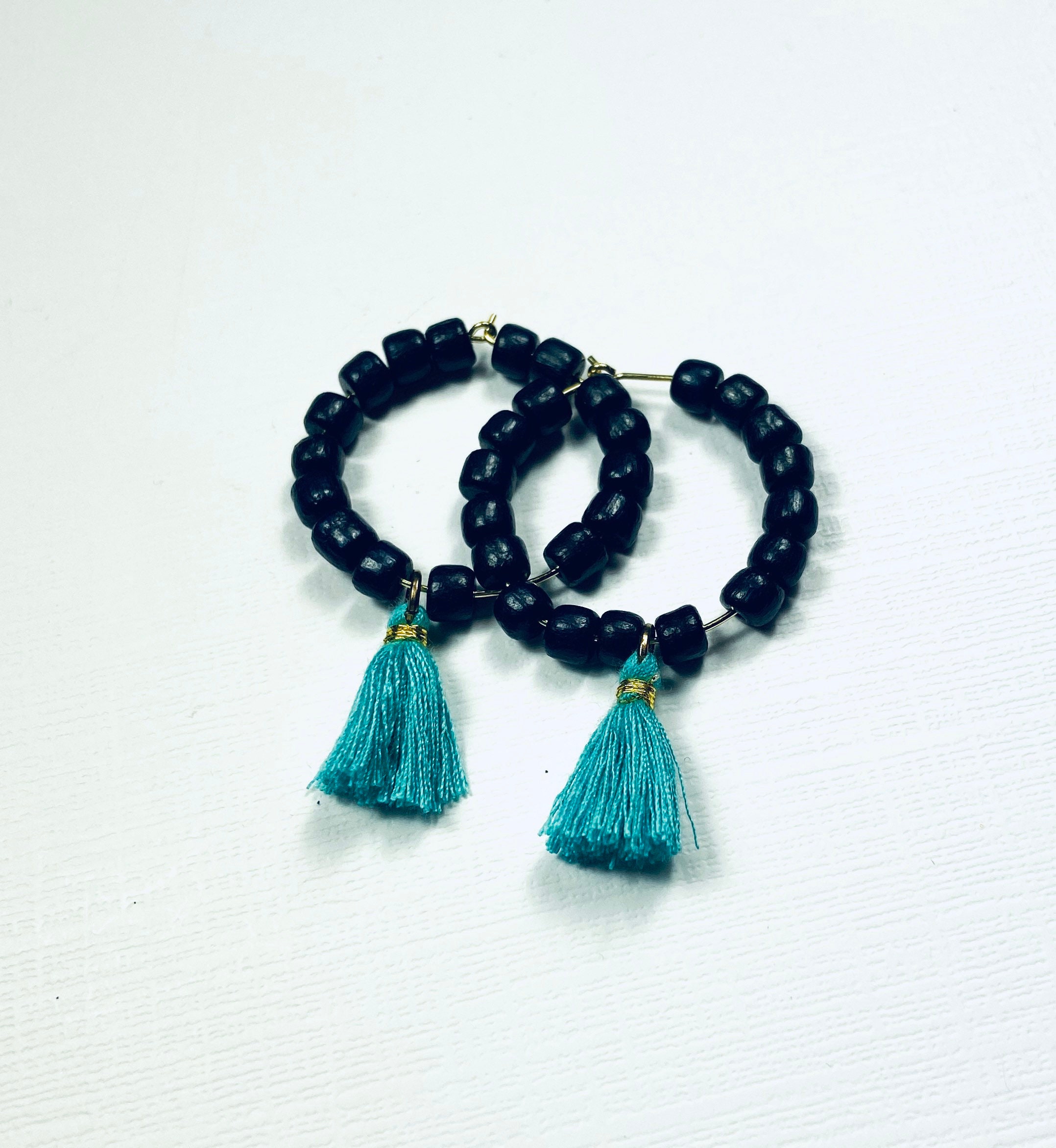 Teal and Black Boho Game Day Tassel Hoop Earrings - Etsy