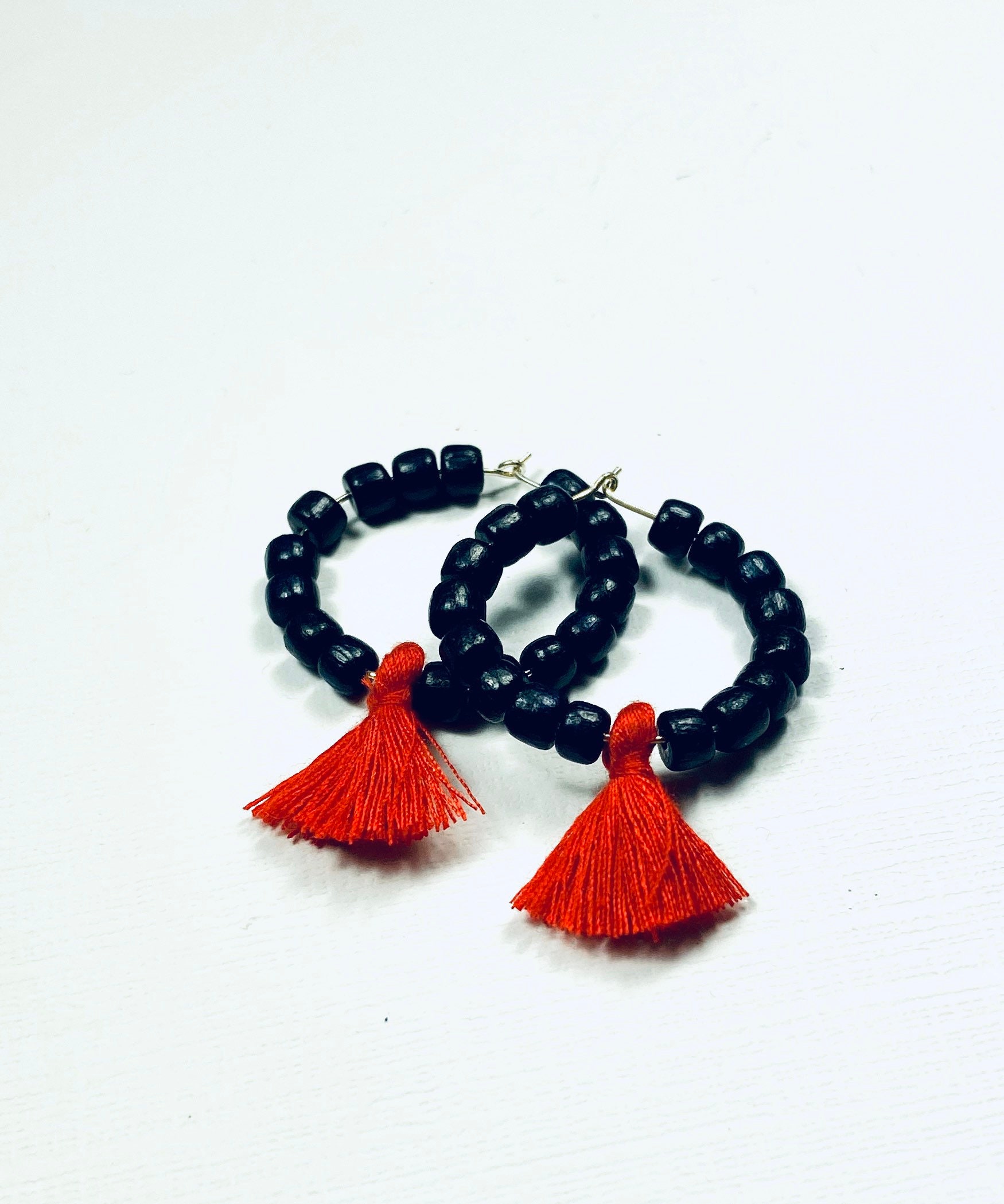 Red and Black Boho Game Day Tassel Hoop Earrings - Etsy
