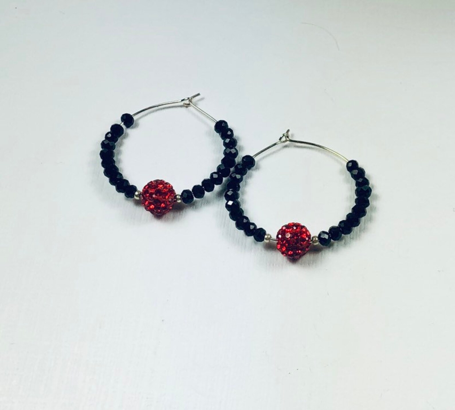 Red and Black Crystal Ball Hoop Earrings Etsy