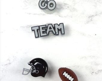 Go Team Black and Gray Football Plastic Clog Decorations