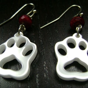 Maroon and White Paw Print Dangle Earrings