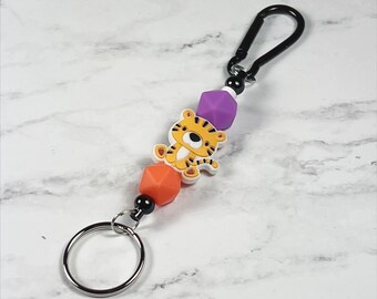 Game Day Tiger Beaded Keychain in Orange and Purple
