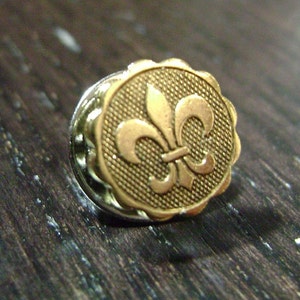 Rebirth Mini Medallion Fleur de Lis Tie Tack or Lapel Pin in Antiqued Gold image 1