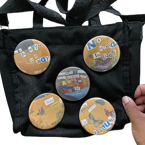 Collaged 3 inch Pin Back Buttons: Upcycled Handmade Art | The Human Nature Collection