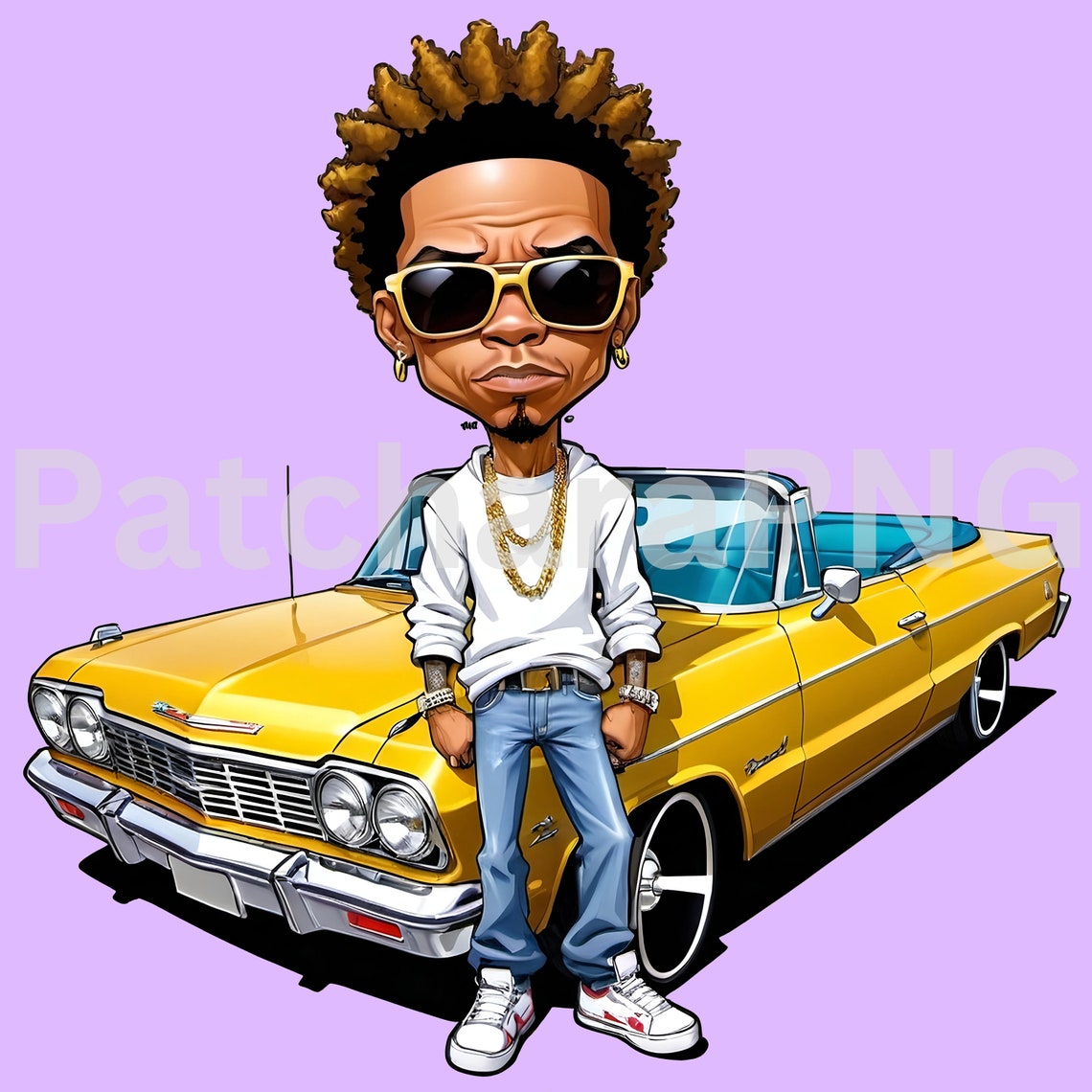Hip-hop Cartoon Chevy Impala PNG Vintage Car Clipart Digital Download ...