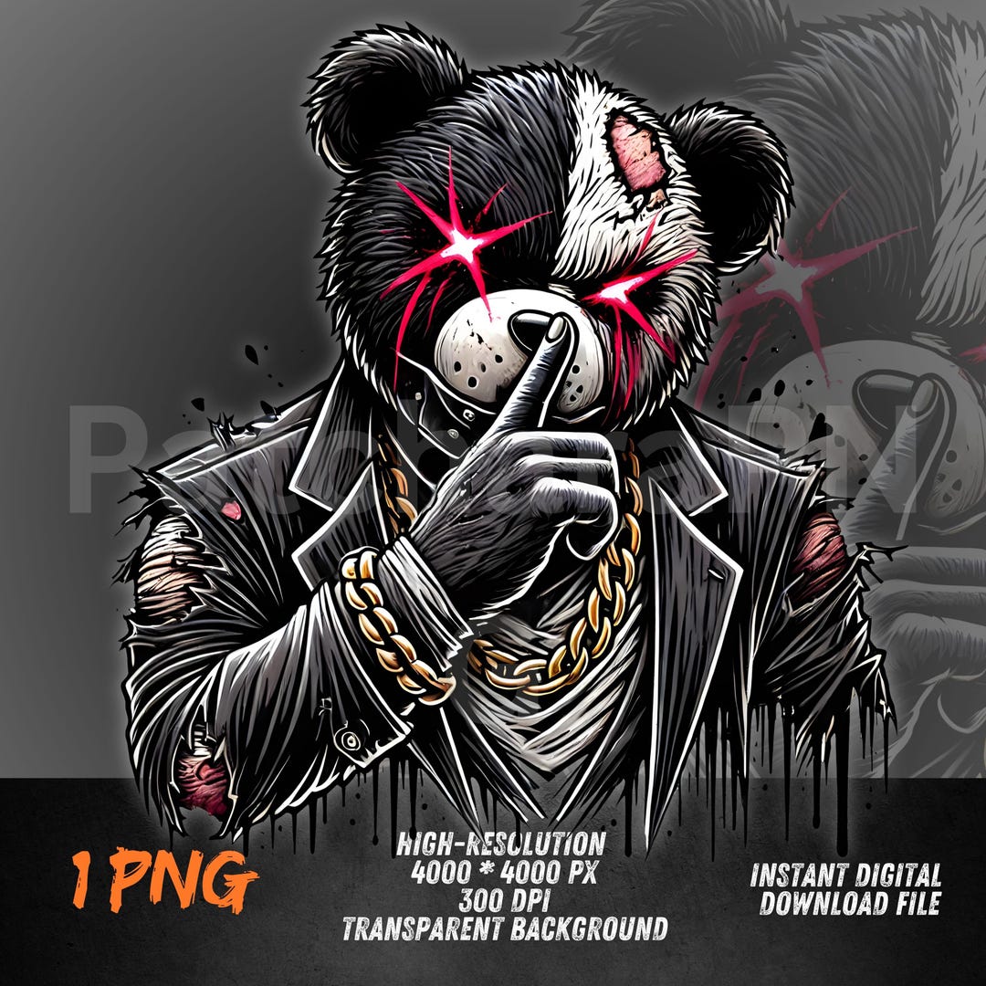 Horror PNG , Gangster Bear | Silent Rebel Teddy Sublimation Design
