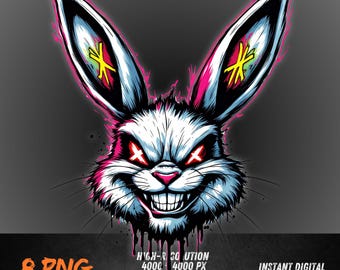 Böser Hase PNG | Verrückte Kaninchen Gesicht Clipart | Graffiti-Art-Tiersublimation | Urban Mischief Bunny Kunst