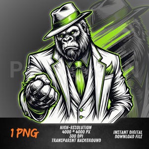 Gangster Gorilla PNG | Urban Ape Clipart for T-Shirt Design | Mafia Monkey Art | Streetwear Graphic | Bold Animal Illustration