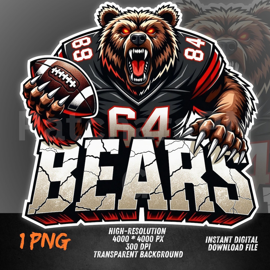 Bear Football Mascot PNG | Fierce DTF Shirt Design