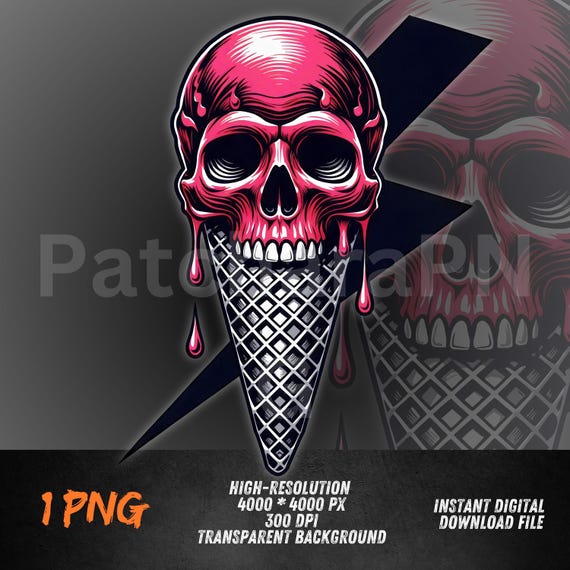 Skull Ice Cream PNG | Melting Pink Skull Clipart | Gothic