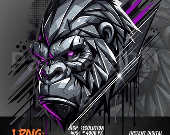 Graffiti Gorilla PNG | Silverback Gorilla Head Sublimation Design | Urban Gorilla Clipart for DTF, Shirt, Hoodie, Streetwear Gift