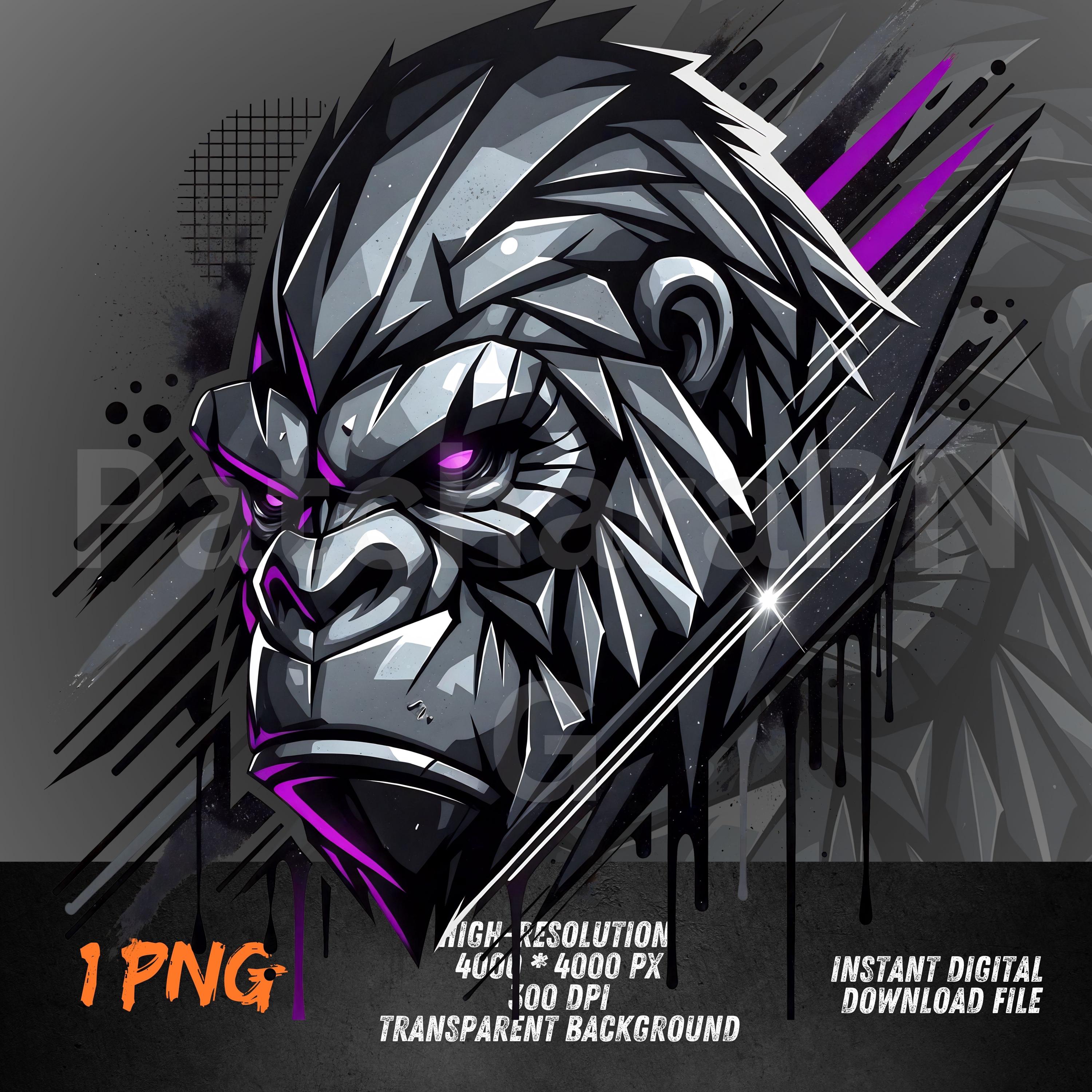 Graffiti Gorilla PNG | Silverback Gorilla Head Sublimation Design