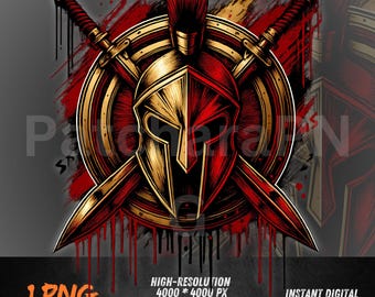 Spartan Warrior Helmet PNG | Gladiator Graffiti Sublimation Design | DTF Transfer Clipart for Shirt, Hoodie, Gaming & Motivational Art