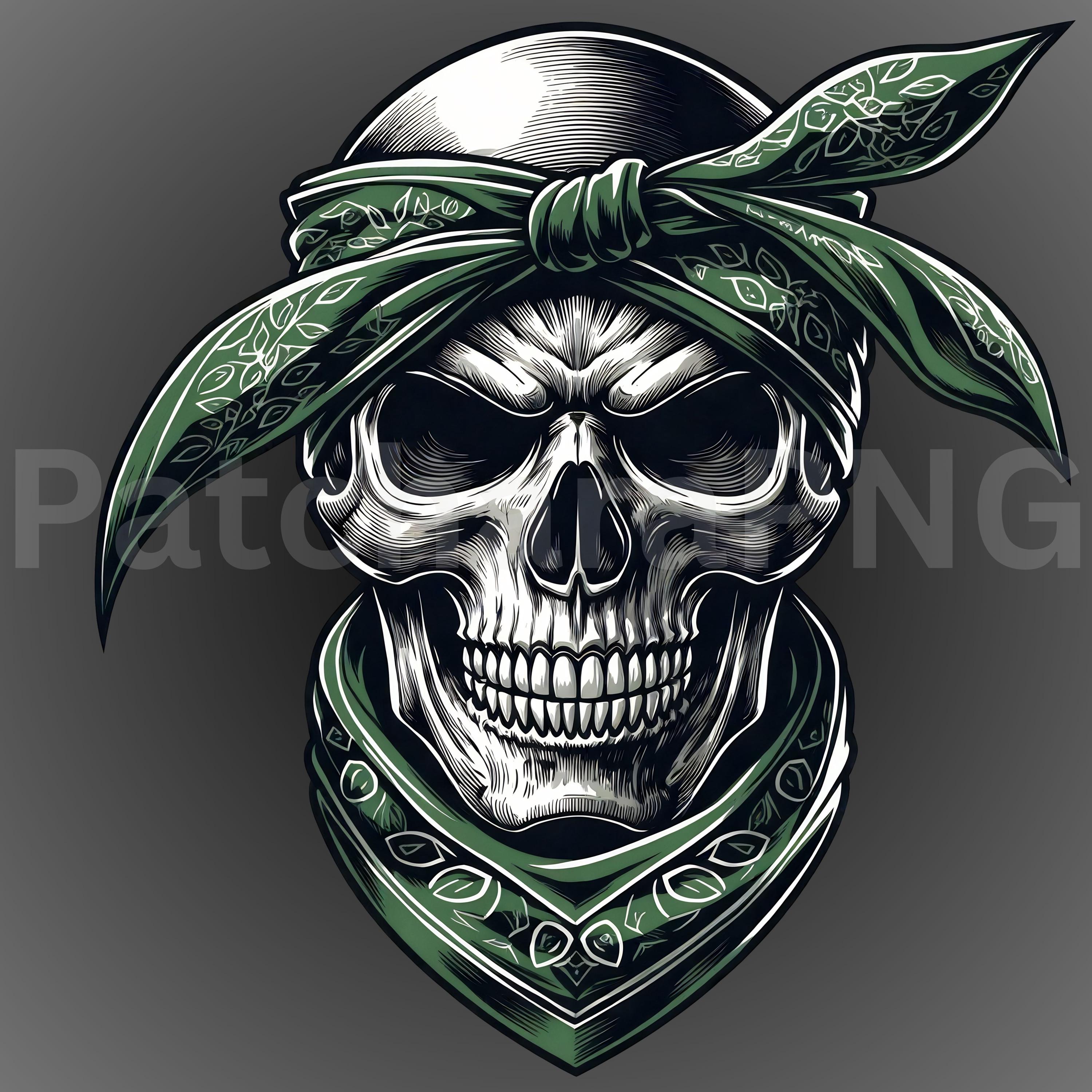 ミュージシャン The BONEZ Vintage #07 Bandana Skull XXL Green Bandana Skull PNG | Street Gangsta Skull Clipart | Skeleton