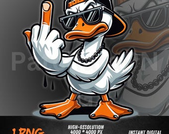 反逆的なアヒル PNG | サングラスとチェーンをつけた生意気なアヒルの